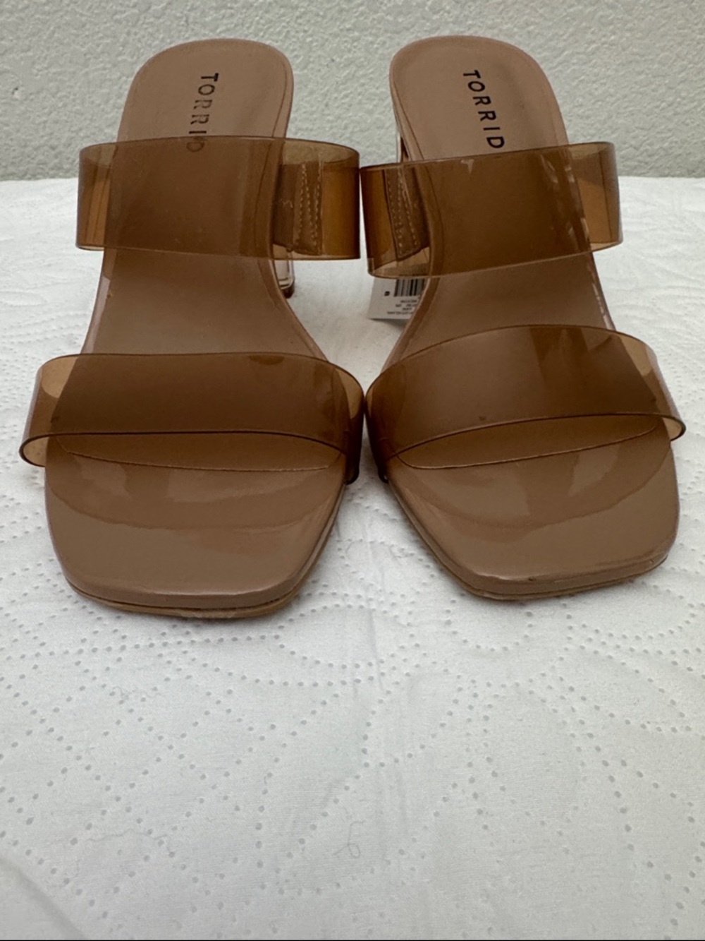 Torrid Double Strap Lucite Heel Sandal Almond Size 8WW NEW - Picture 2 of 10